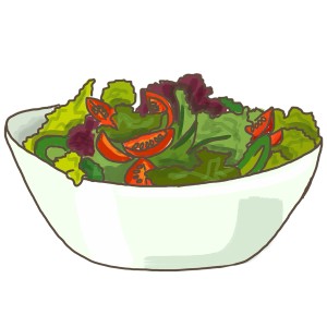 Laitue à couper fraîche en pot avec des tomates dans un bol.