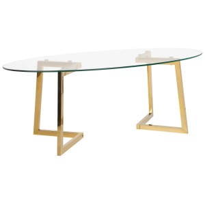 Élégante table basse Fresno avec plateau en verre et structure en métal doré. Design moderne pour votre salon.