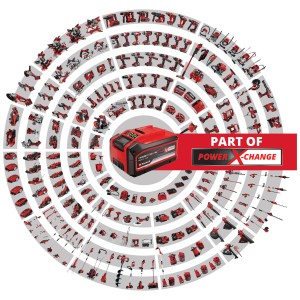 Batterie Einhell Power X-Change avec d'autres appareils de la série. Batterie non incluse avec la motobineuse.