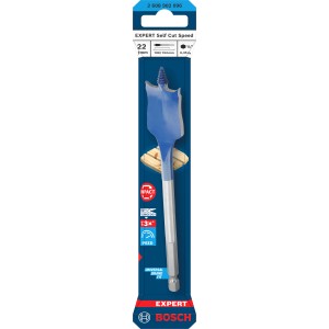Bosch Flachfräsbohrer Expert Self Cut Speed, 22 mm, blau-silber, für schnelles Bohren.