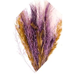Bouquet di fiori secchi giallo e viola, altezza circa 110 cm, per scopi decorativi.