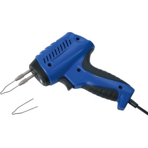 Set pistolet à souder LUX-TOOLS 100 W : Pistolet à souder bleu avec pointes pour soudure précise.
