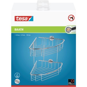 Tesa Étagère d'angle de douche Baath Plus, chromée, pour montage mural sans perçage.