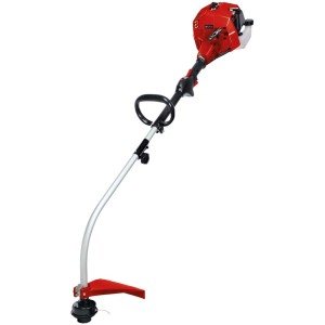 Einhell GC-PT 2538/1 I AS Coupe-bordure thermique : Coupe-bordure rouge avec arbre courbé et grand protecteur de fil.