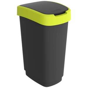 Rotho Swingeimer Twist, anthrazit-gelb, 50L. Kunststoff Mülleimer mit Schwingdeckel für Küche oder Recycling.