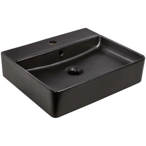 Lavabo suspendu AquaSu® Riga, noir mat, carré, avec trou de robinet et trop-plein, 51 cm.