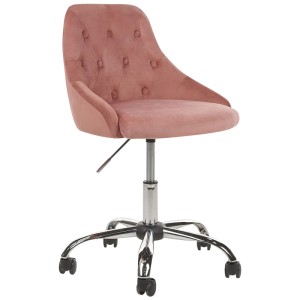 Sedia da ufficio rosa Beliani Parrish con rivestimento in velluto e struttura cromata.