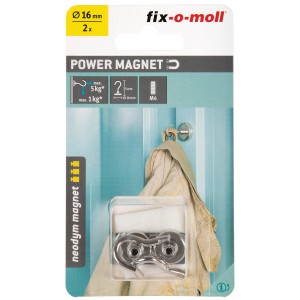Fix-o-moll ganci magnetici al neodimio, set da 2, colore argento. Utili accessori per la casa con forte potere adesivo.