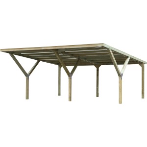 Doppio carport Weka Mugello in legno, struttura stabile con sei pali.