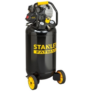 Compresseur vertical noir Stanley HY227/10/50V avec réservoir de 50 l et détails jaunes.