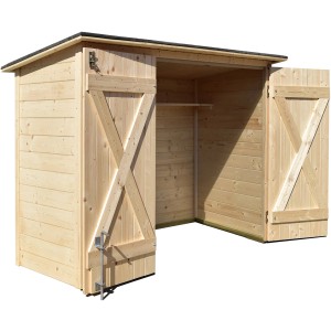 Box per bici Weka in abete, 205x84cm, con doppia porta e ripiano per riporre biciclette e attrezzi da giardino.