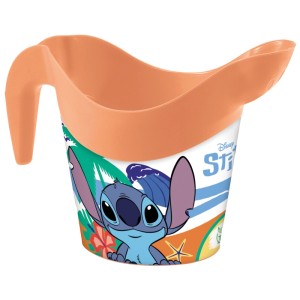 Secchiello Disney Stitch con beccuccio, blu-arancio, per gioco e divertimento nella sabbiera.