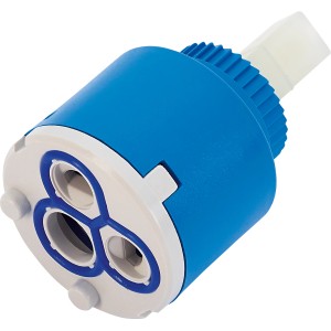 Cartuccia in ceramica 35mm per rubinetto cucina, blu e bianco, ricambio per controllo flusso e temperatura.