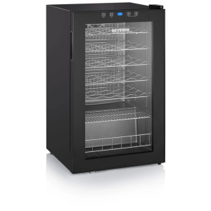 Schwarzer Severin Weinkühlschrank WKS 8908 mit Glastür und verchromten Rosten für bis zu 33 Flaschen.