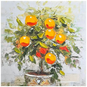Tableau sur toile peint à la main "Orange Tree" (50x50 cm) avec des couleurs vives comme décoration murale.