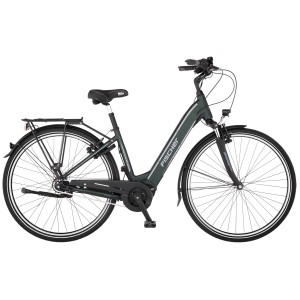 Vélo électrique Fischer Cita 3.2i Wave vert avec cadre en aluminium, 28 pouces. Vélo électrique de ville avec cadre ouvert.
