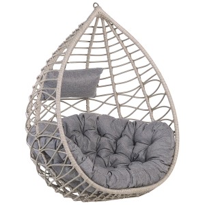 Sedia sospesa grigia Beliani Arsita in polyrattan con cuscini.
