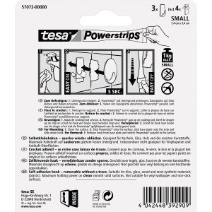 Tesa crochets adhésifs, lot de 3 avec Powerstrips Small, pour une fixation facile sans perçage.