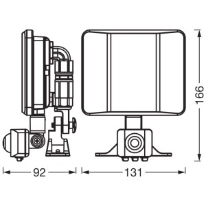 Disegno tecnico: Faretto da esterno a LED Osram Endura, 13,1 x 16,6 cm, 10 W, dimensioni