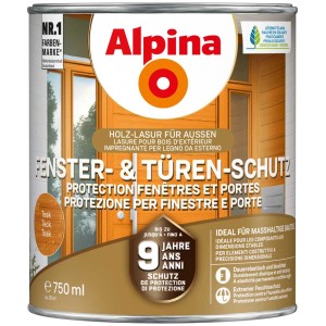 Alpina Fenster- & Türen-Schutz Teak, 750ml Dose Holzlasur für langanhaltenden Schutz und schöne Optik.