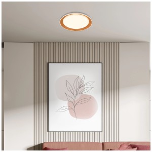 Plafonnier LED Briloner avec bord en bois, lumière blanche chaude, design moderne.