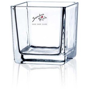 Vaso cubo in vetro trasparente Sandra Rich, 8x8x8 cm. Vaso decorativo quadrato o portacandela.
