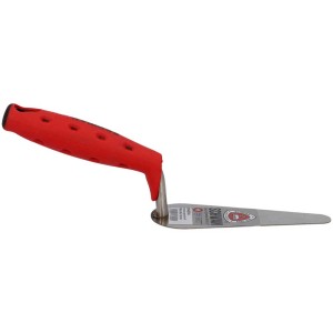 Cazzuola a lingua di gatto con manico soft rosso, lama da 140 mm, per lavori di muratura e piastrellatura.