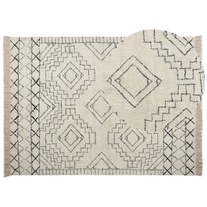 Tapis en coton beige Zeyne (230x160 cm) avec motif géométrique pour salon et chambres.