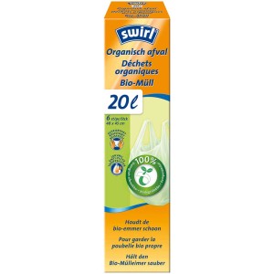 Swirl sacs à déchets bio, 20 l, compostables, avec cordon de serrage, 6 pièces