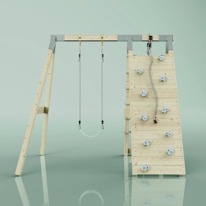 Struttura da arrampicata PolarPlay Chamäleon verde menta con altalena e parete da arrampicata.