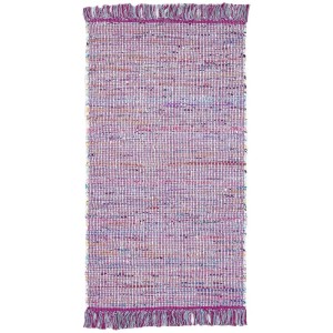 Tappeto Andiamo Frida, color melanzana, 60x110 cm. Tappeto in cotone tessuto a mano con frange.