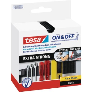 Tesa® On & Off bande auto-agrippante extra forte, 1 m x 50 mm. Auto-adhésive et refermable.