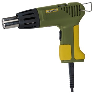 Proxxon MH 550 micro pistola ad aria calda verde/gialla con ugello. Ideale per riscaldamento preciso.
