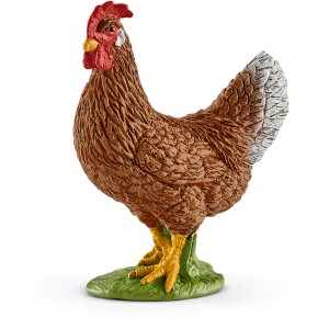 Schleich Farm World Hen, figurine détaillée d'une poule brune avec crête rouge et pattes jaunes.