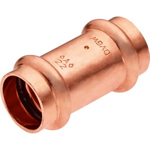 Raccordo a pressare in rame, Ø 22 mm, per collegamenti di tubi in rame in impianti sanitari e di riscaldamento.