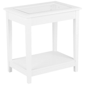 Table d'appoint Beliani Attu blanche avec plateau en verre et étagère, 60x57x40 cm.