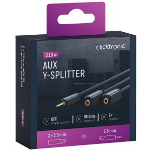 Câble adaptateur audio en Y Clicktronic, jack 3,5 mm vers 2 prises 3,5 mm, 10 cm.