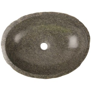 Vasque à poser ovale Riverstone en pierre naturelle, 50x40 cm, avec trou d'évacuation.