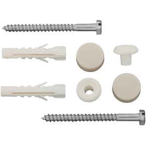 Set fissaggio WC 6 mm x 70 mm Pergamon con viti, tasselli e coperture.
