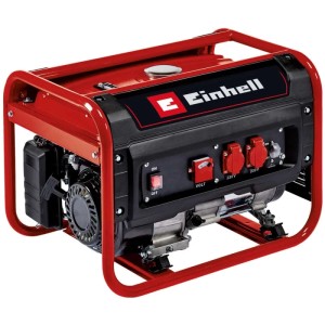 Groupe électrogène Einhell TC-PG 25/1/E5 : Générateur essence avec châssis rouge, prises et voltmètre.
