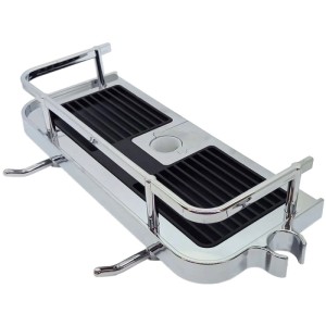 Étagère de douche chromée Easy Clip avec supports pour barre de douche, pommeau et accessoires.