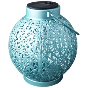 Lanterne solaire turquoise Schönenberger Pollux avec motif délicat pour jardin et balcon.