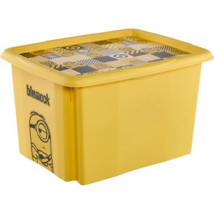 Boîte de rangement jaune Keeeper Karolina Minions, 30 l, avec couvercle et motif Minions.