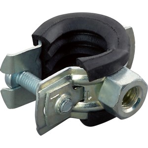 Collare di supporto insonorizzato, acciaio zincato, con inserto in gomma per tubi da 12-14 mm di diametro.