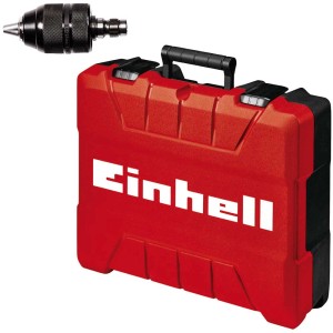 Marteau perforateur Einhell TE-RH 28/1 5F dans une mallette de transport rouge avec mandrin supplémentaire.