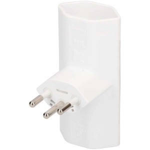 Weisser Abzweigstecker T12 mit 2x T13 Kupplung zur Steckdosenerweiterung.