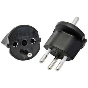 Adaptateur fixe noir, contact de terre type 12, 3 pôles pour adaptateur de prise.