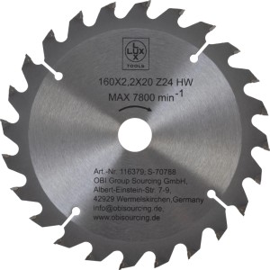 Lame de scie circulaire LUX-TOOLS HM, 160 mm, 24 dents, pour coupes de bois précises.