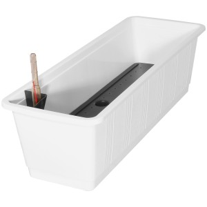 Jardinière blanche Aqua Green Plus avec système d'arrosage et indicateur de niveau d'eau.