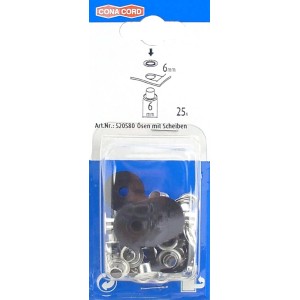 Conacord occhielli con rondelle, ottone nichelato, 6 mm, 25 pezzi in set.